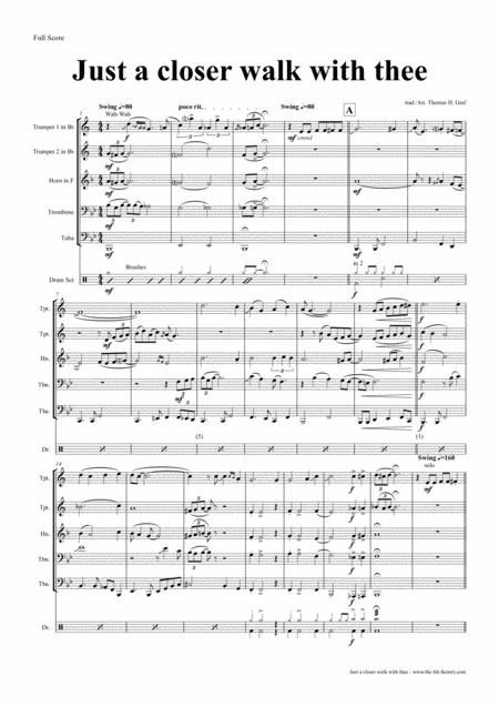 Just A Closer Walk With Thee New Orleans Funeral Brass Quintet Sheet Music