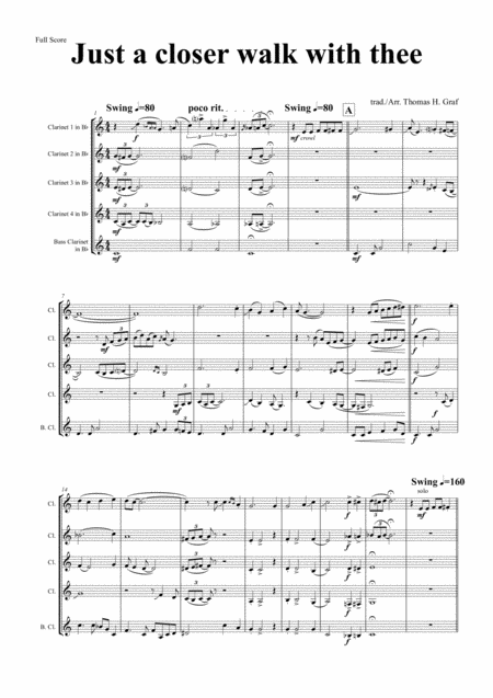 Free Sheet Music Just A Closer Walk With Thee New Orleans Funeral Clarinet Quintet