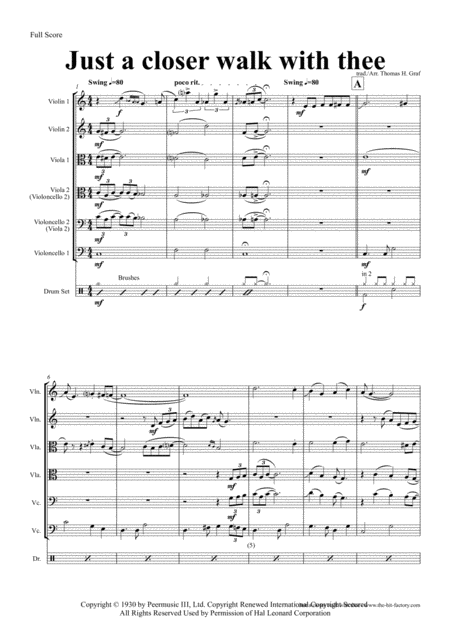 Just A Closer Walk With Thee New Orleans Funeral String Quintet Sheet Music