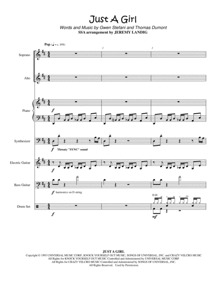 Free Sheet Music Just A Girl Ssa Chorus Rhythm Section Set