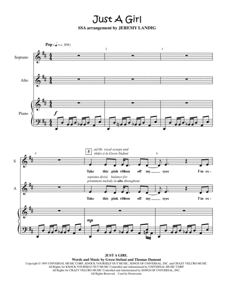 Free Sheet Music Just A Girl Ssa Chorus