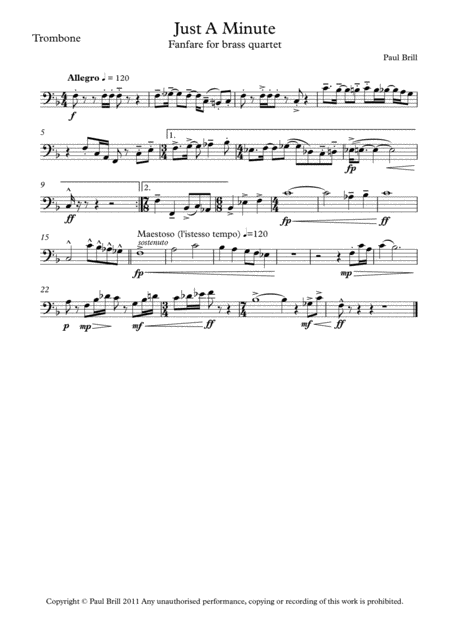 Free Sheet Music Just A Minute Fanfare Trombone