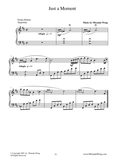 Just A Moment Romantic Piano Music By Miranda Wong Sheet Music