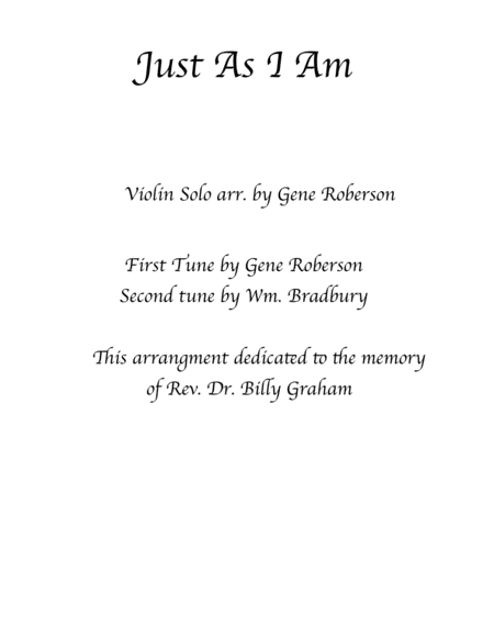 Just As I Am Violin Solo Billy Graham Song Sheet Music