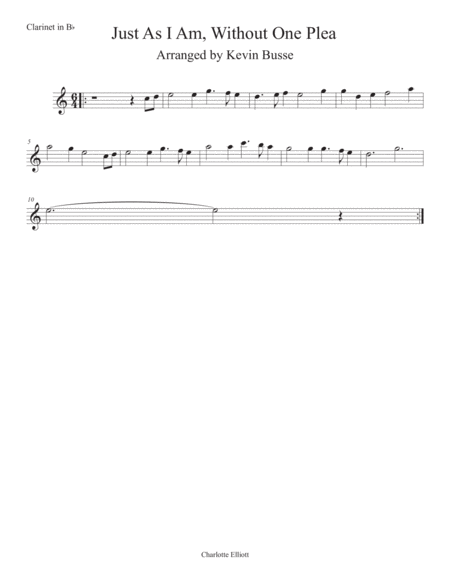 Just As I Am Without One Plea Easy Key Of C Clarinet Sheet Music