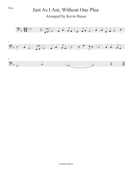 Just As I Am Without One Plea Tuba Sheet Music