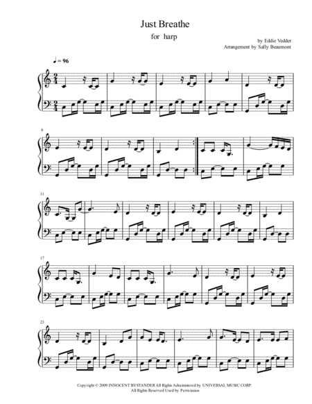 Free Sheet Music Just Breathe Pearl Jam Harp Solo