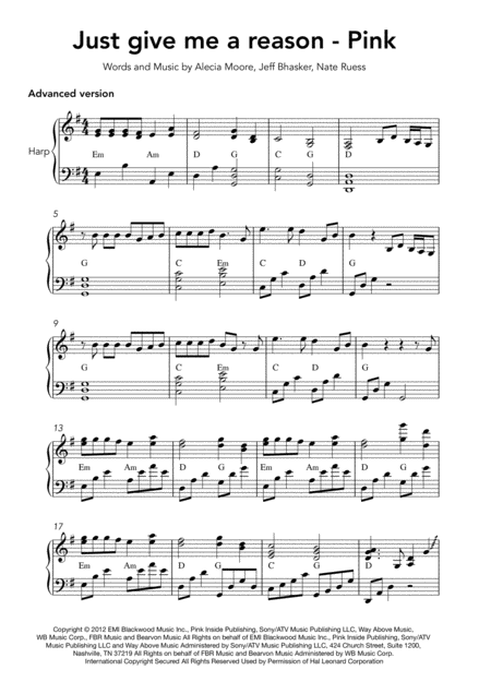 Just Give Me A Reason Advanced Version Sheet Music