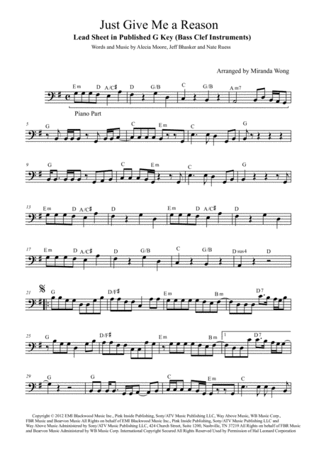 Just Give Me A Reason Cello Or Double Bass Solo With Chords Sheet Music