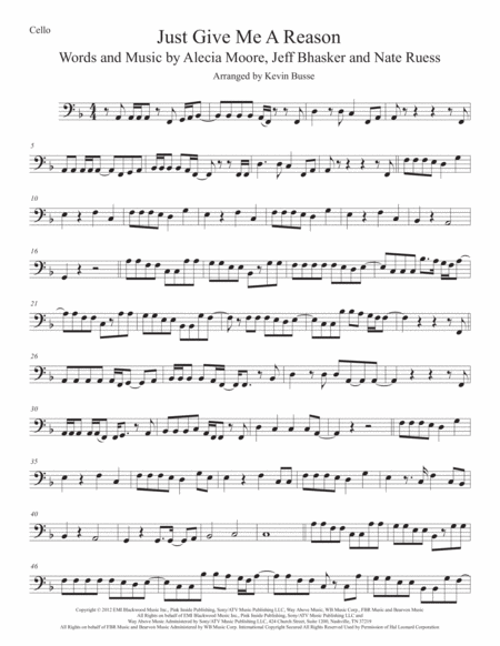 Free Sheet Music Just Give Me A Reason Cello
