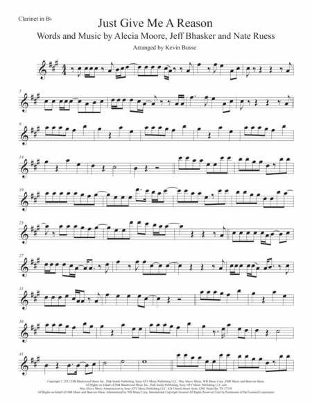 Just Give Me A Reason Clarinet Original Key Sheet Music