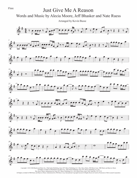 Free Sheet Music Just Give Me A Reason Flute Original Key