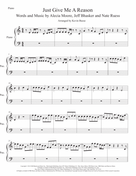 Just Give Me A Reason Piano Easy Key Of C Sheet Music