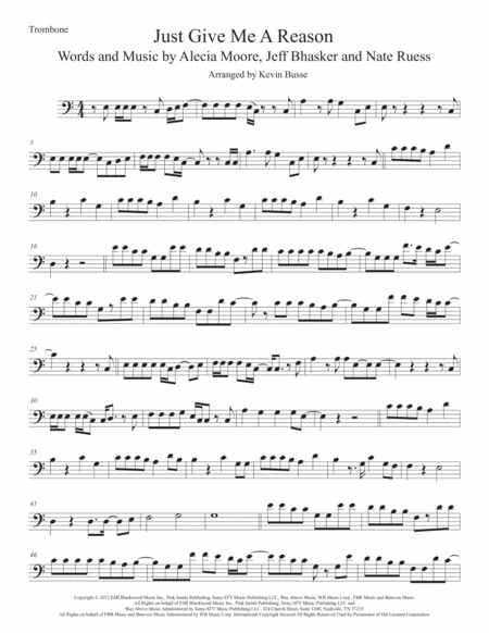 Just Give Me A Reason Trombone Easy Key Of C Sheet Music