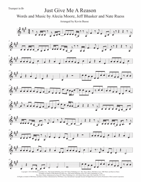 Just Give Me A Reason Trumpet Original Key Sheet Music