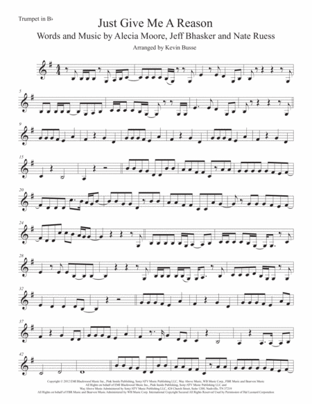 Free Sheet Music Just Give Me A Reason Trumpet