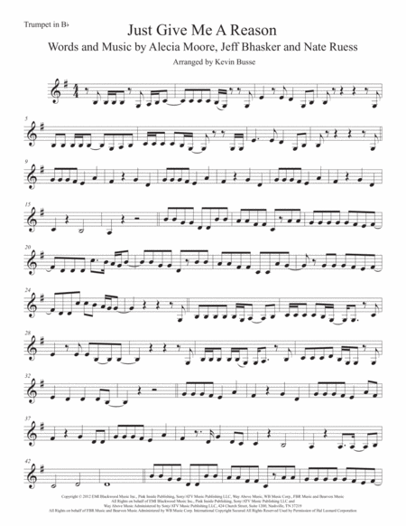 Just Give Me A Reason Trumpet Sheet Music