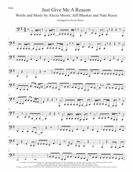 Just Give Me A Reason Tuba Original Key Sheet Music