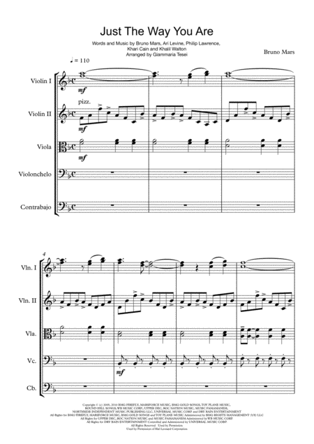 Free Sheet Music Just The Way You Are Bruno Mars For String Orchestra String Quintet Or Voice And Strings