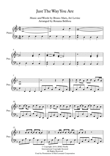 Free Sheet Music Just The Way You Are By Bruno Mars Piano