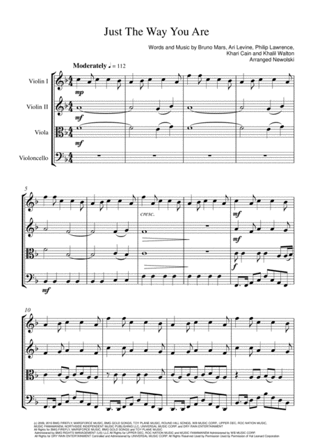 Free Sheet Music Just The Way You Are String Quartet Score And Parts