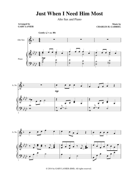 Just When I Need Him Most Alto Sax Piano And Sax Part Sheet Music