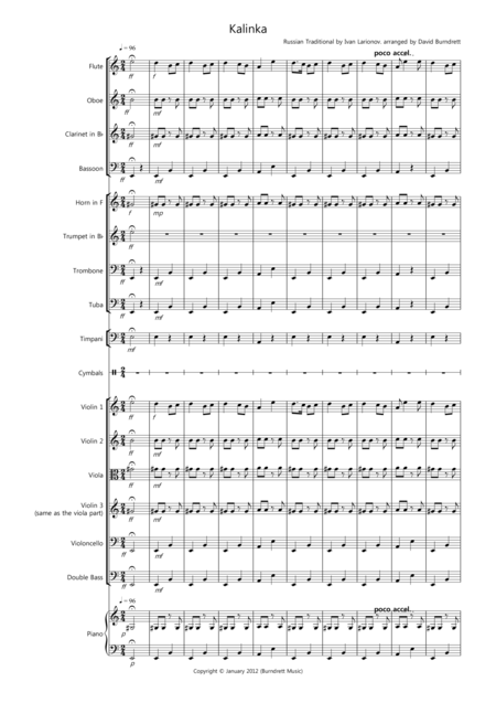 Free Sheet Music Kalinka For School Orchestra