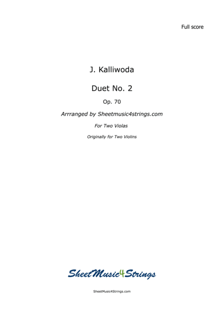 Kalliwoda J Duet No 2 All Mvts Op 70 For Two Violas Sheet Music