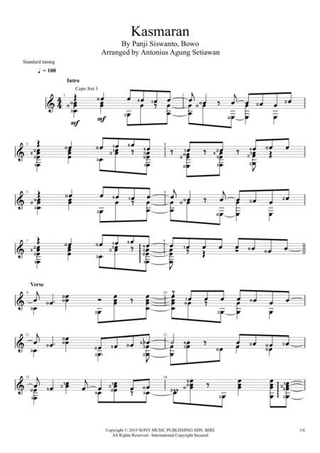 Kasmaran Solo Guitar Score Sheet Music