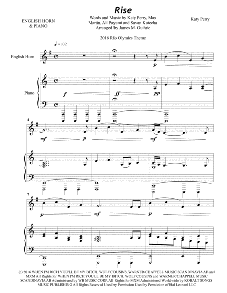 Katy Perry Rise For English Horn Piano Sheet Music