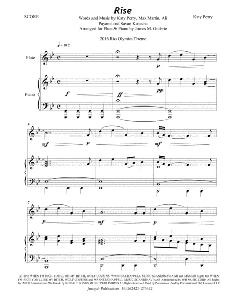 Katy Perry Rise For Flute Piano Sheet Music