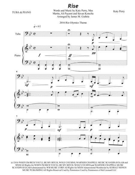 Katy Perry Rise For Tuba Piano Sheet Music