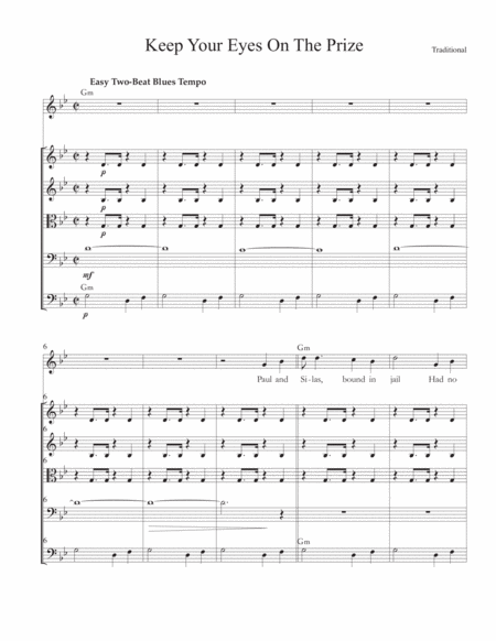 Keep Your Eyes On The Prize For Voice String Quartet Guitar Bass Guitar And Drums Sheet Music