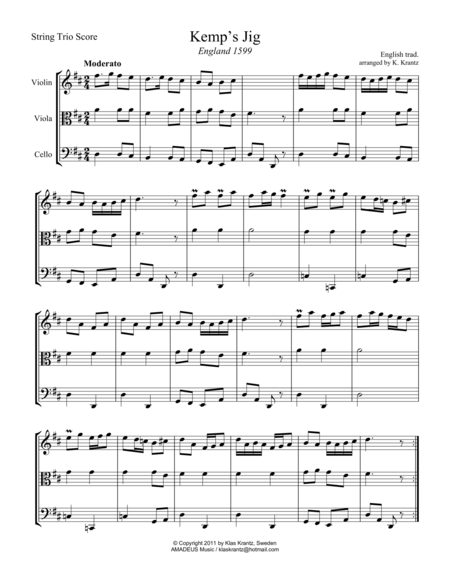 Kemps Jig For String Trio Or Quartet Sheet Music