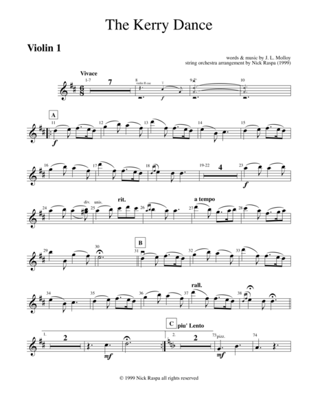 Free Sheet Music Kerry Dance Violin 1 Part