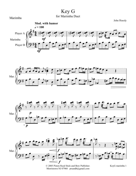 Key G Duet For Marimba Sheet Music