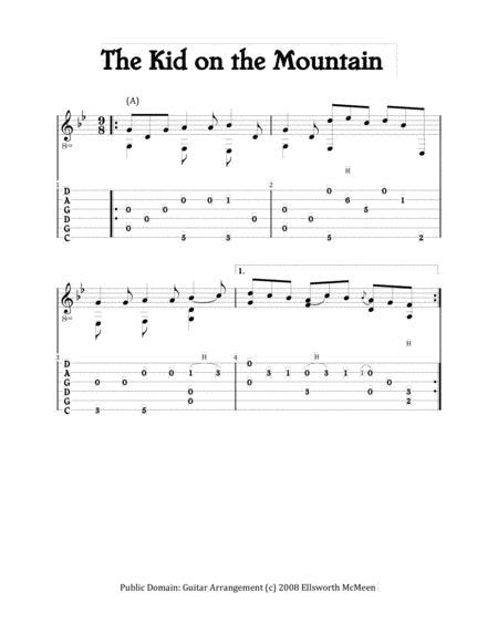 Free Sheet Music Kid On The Mountain Jig For Fingerstyle Guitar Tuned Cgdgad