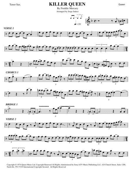 Killer Queen Tenor Sax Sheet Music