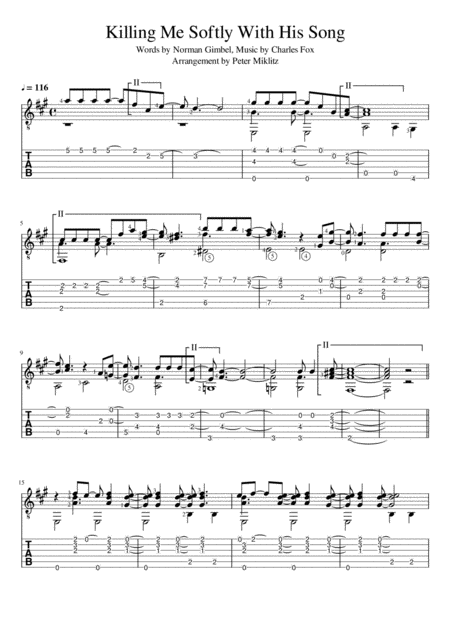 Killing Me Softly With His Song Standard Notation And Tab Sheet Music