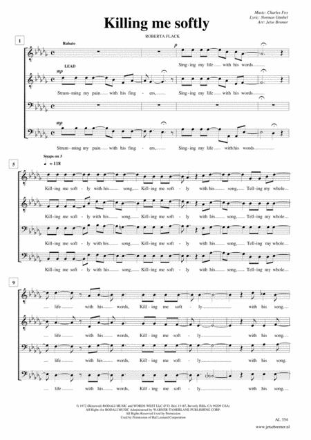 Killing Me Softly With His Song Ttbb A Cappella Sheet Music