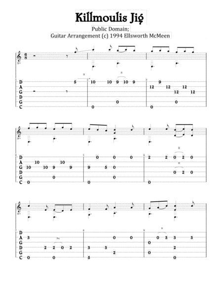 Killmoulis Jig For Fingerstyle Guitar Tuned Cgdgad Sheet Music