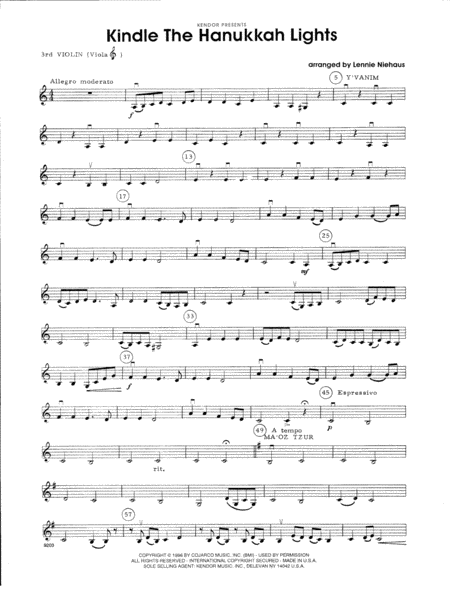 Kindle The Hanukkah Lights Violin 3 Violat C Sheet Music