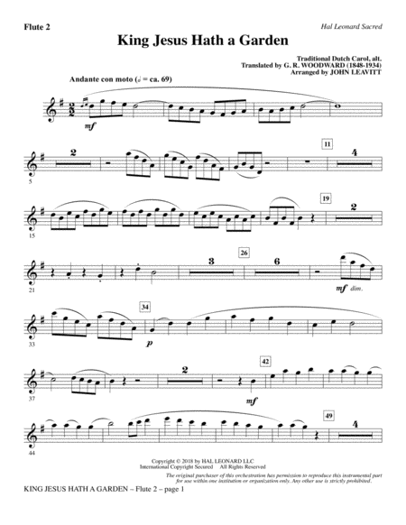 Free Sheet Music King Jesus Hath A Garden Arr John Leavitt Flute 2