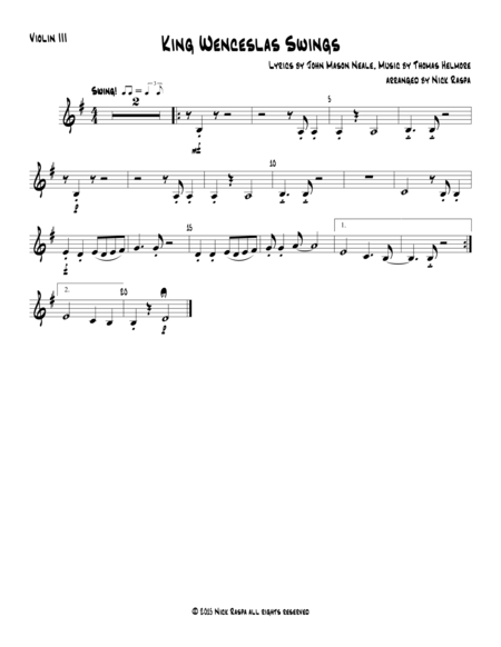 King Wenceslas Swings Violin Iii Part Optional Sheet Music