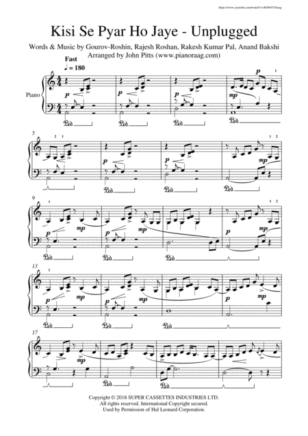 Free Sheet Music Kisi Se Pyar Ho Jaye Unplugged