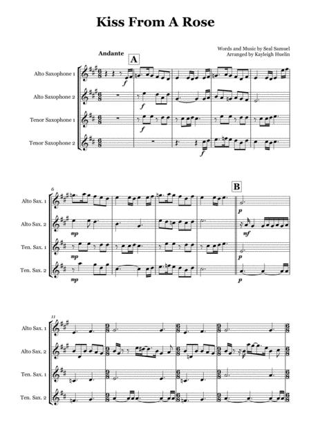 Free Sheet Music Kiss From A Rose By Seal Saxophone Quartet Aatt