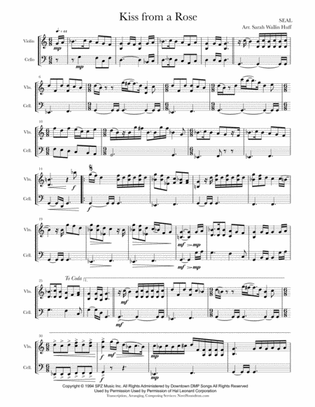 Kiss From A Rose Violin Cello Sheet Music