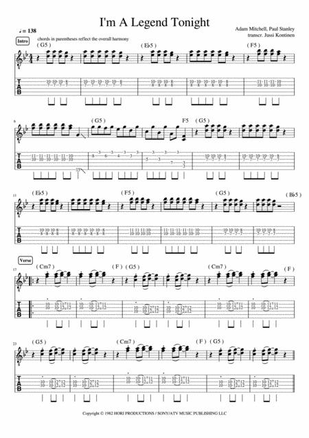 Free Sheet Music Kiss I M A Legend Tonight Guitar