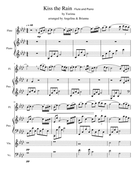 Kiss The Rain Quartet With Flute Piano Violin And Cello Sheet Music