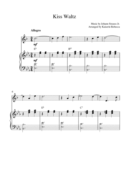 Free Sheet Music Kiss Waltz Soprano Saxophone Solo And Piano Accompaniment